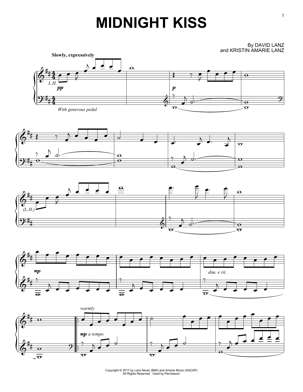 David Lanz Midnight Kiss sheet music notes and chords arranged for Piano Solo