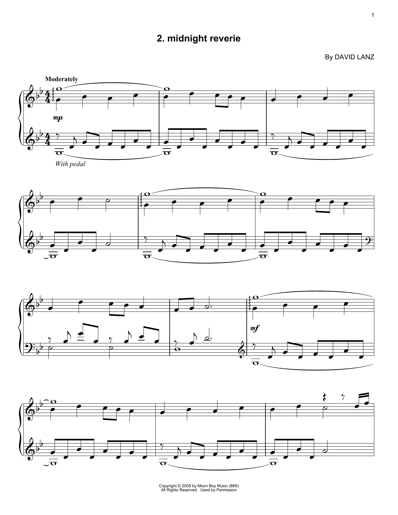 David Lanz Midnight Reverie sheet music notes and chords arranged for Piano Solo