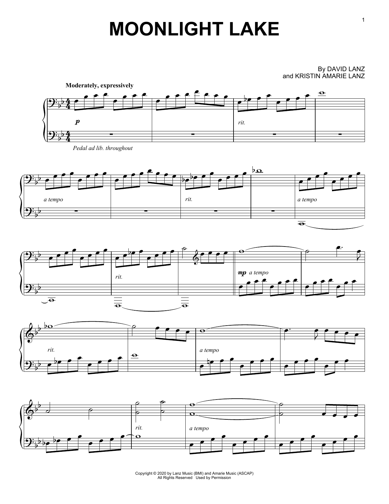 David Lanz Moonlight Lake sheet music notes and chords arranged for Piano Solo