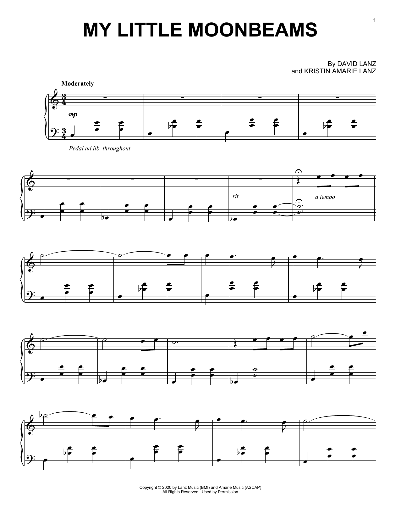 David Lanz My Little Moonbeams sheet music notes and chords arranged for Piano Solo