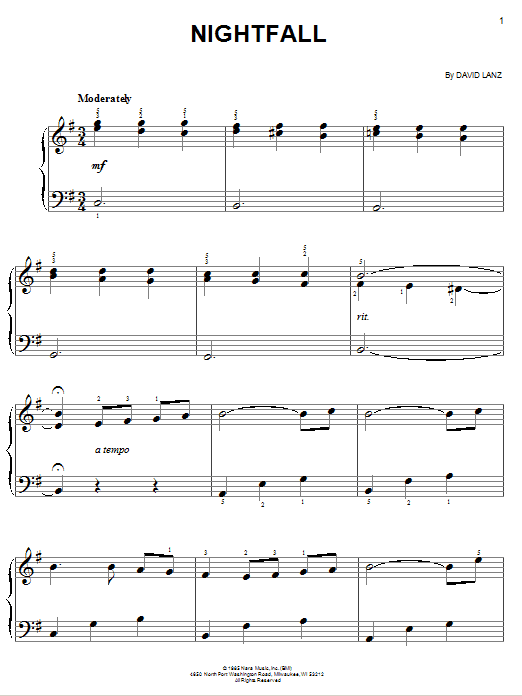 David Lanz Nightfall sheet music notes and chords arranged for Easy Piano