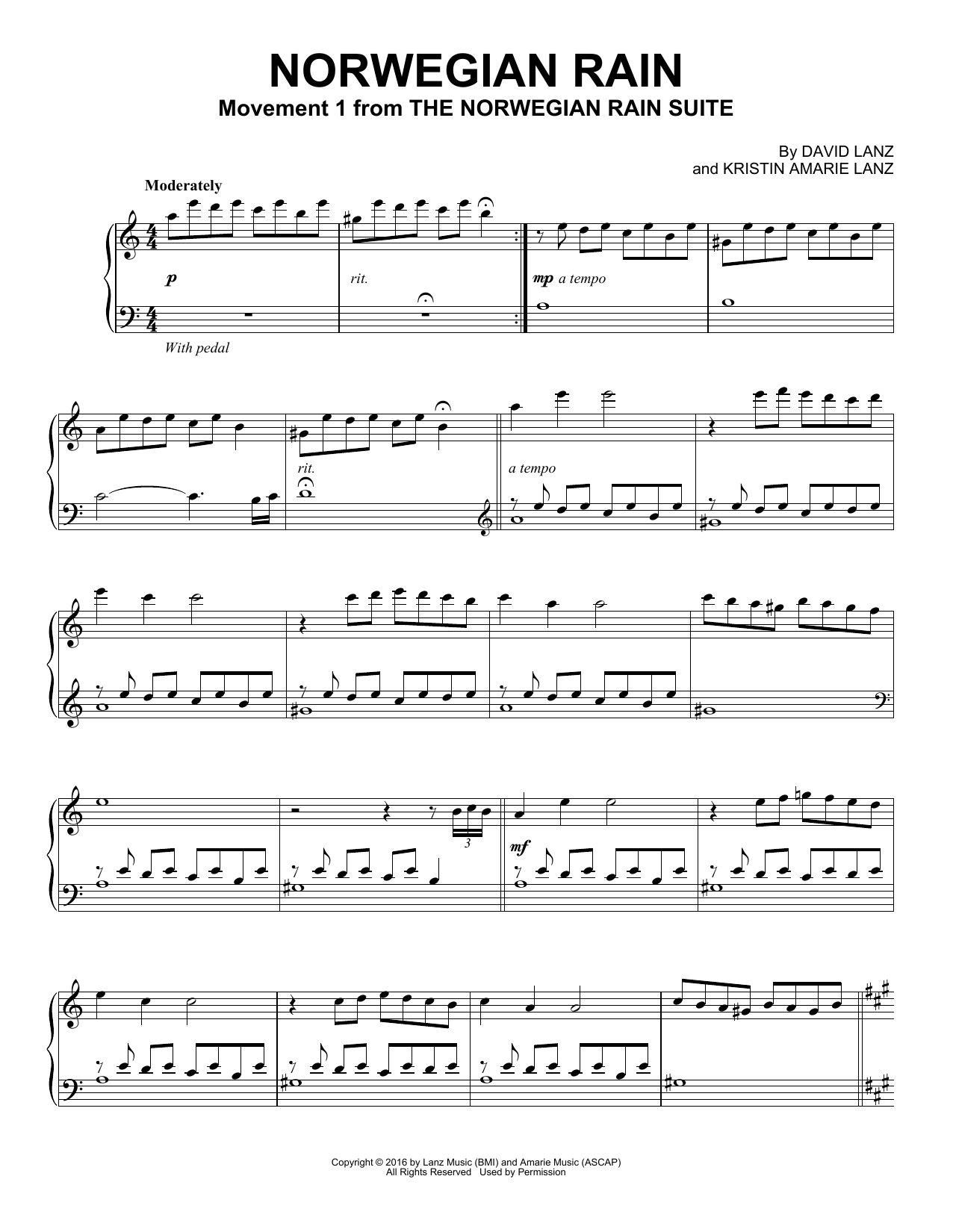 David Lanz Norwegian Rain sheet music notes and chords arranged for Piano Solo