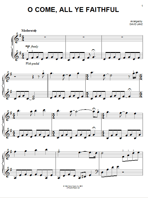 David Lanz O Come All Ye Faithful sheet music notes and chords arranged for Easy Piano