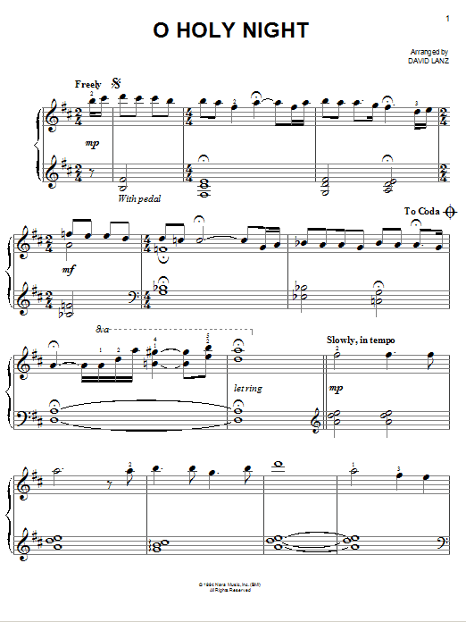 David Lanz O Holy Night sheet music notes and chords arranged for Easy Piano