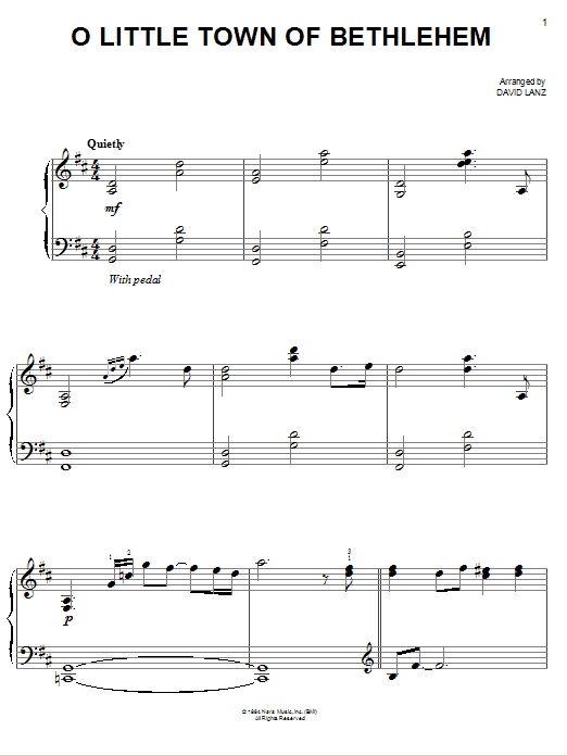 David Lanz O Little Town Of Bethlehem sheet music notes and chords arranged for Easy Piano