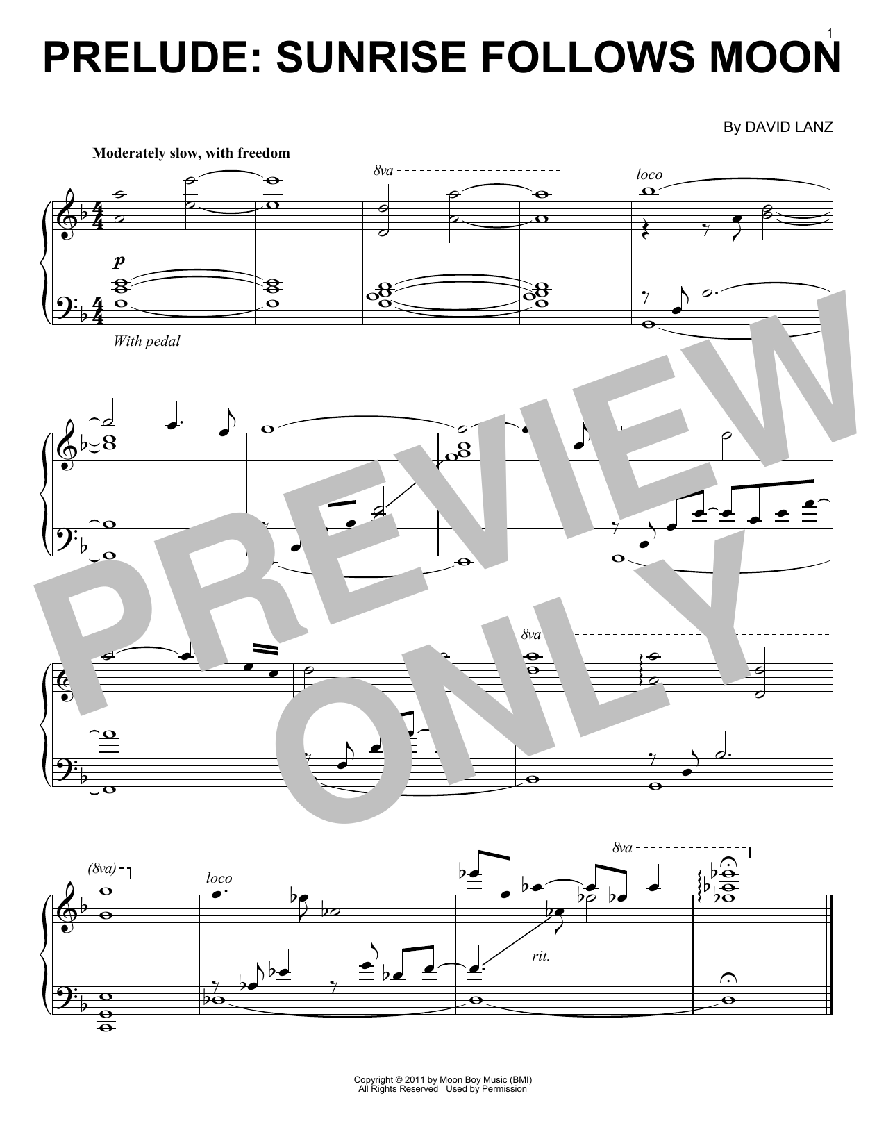 David Lanz Prelude: Sunrise Follows Moon sheet music notes and chords arranged for Piano Solo