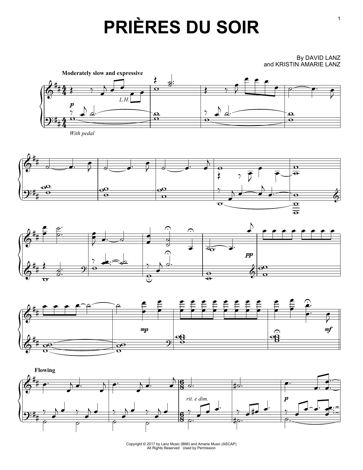 David Lanz Prières du soir sheet music notes and chords arranged for Piano Solo