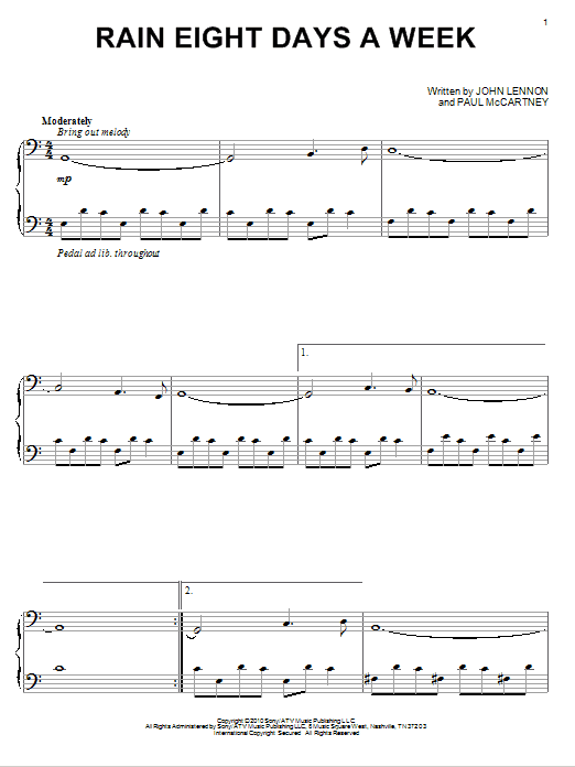 David Lanz Rain Eight Days A Week sheet music notes and chords arranged for Piano Solo