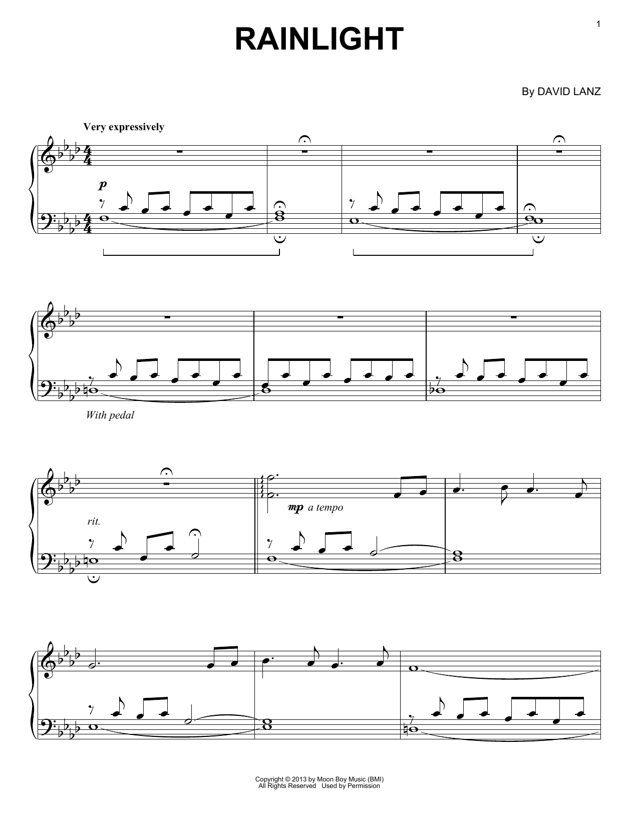 David Lanz Rainlight sheet music notes and chords arranged for Piano Solo