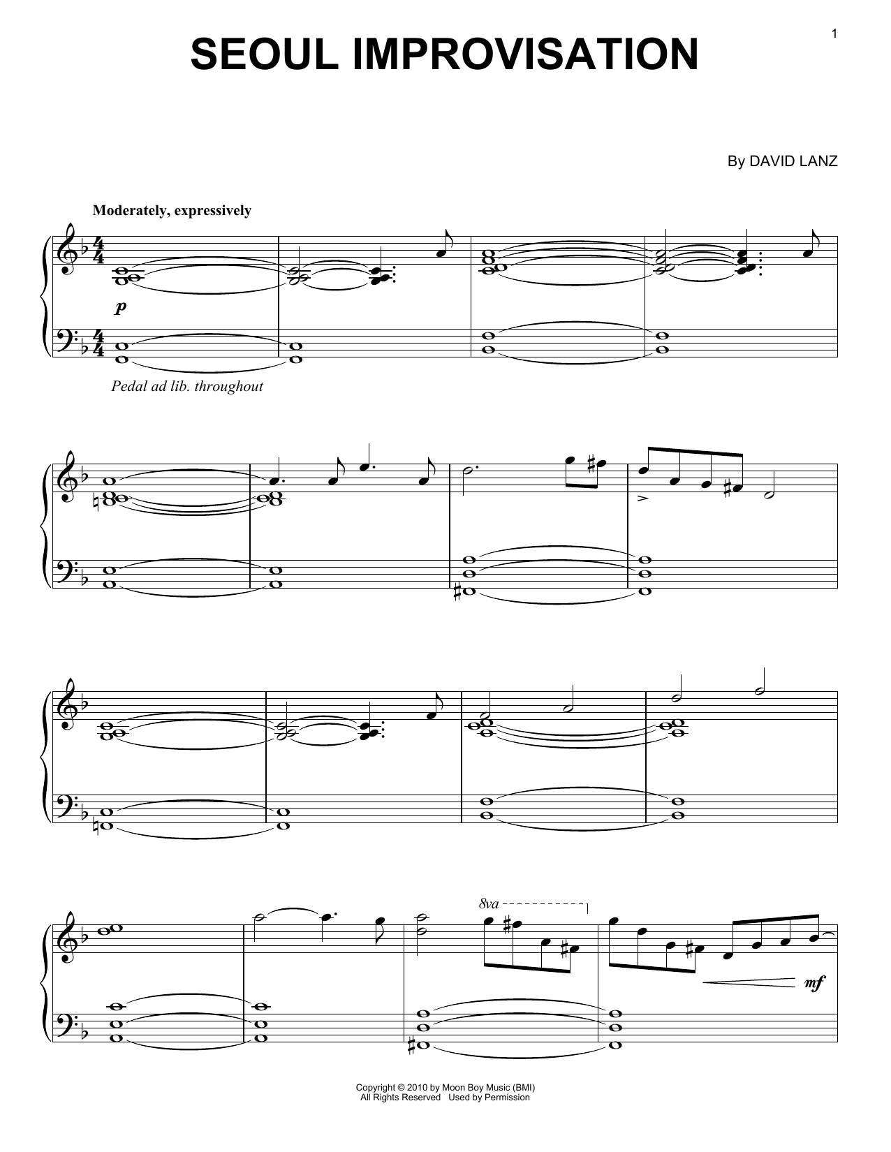 David Lanz Seoul Improvisation sheet music notes and chords arranged for Piano Solo