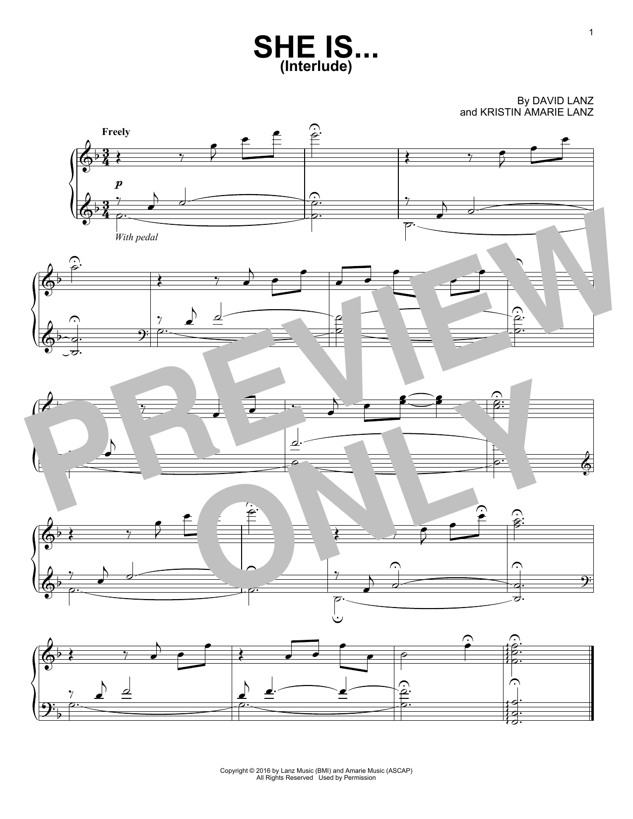 David Lanz She Is...(Interlude) sheet music notes and chords arranged for Piano Solo