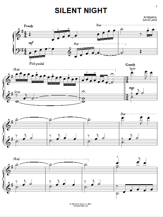 David Lanz Silent Night sheet music notes and chords arranged for Easy Piano