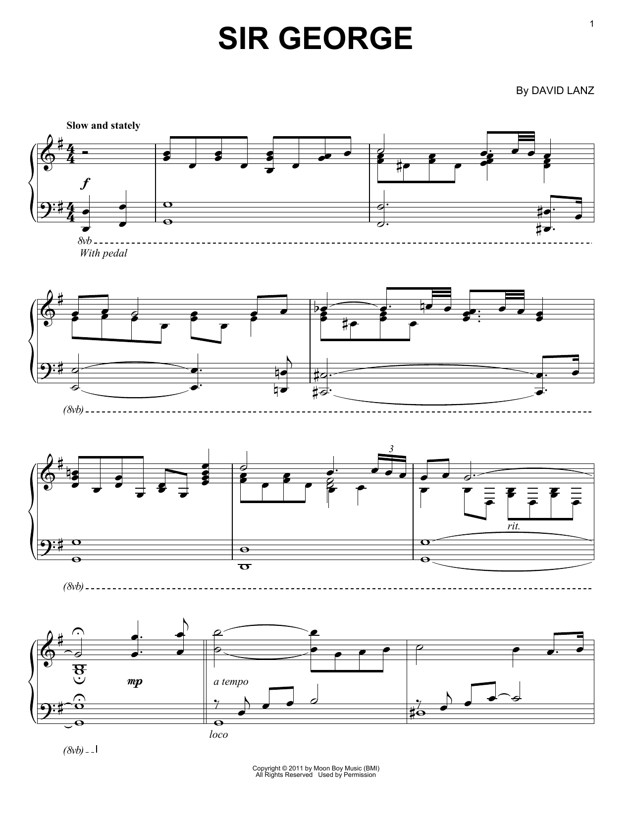 David Lanz Sir George sheet music notes and chords arranged for Piano Solo