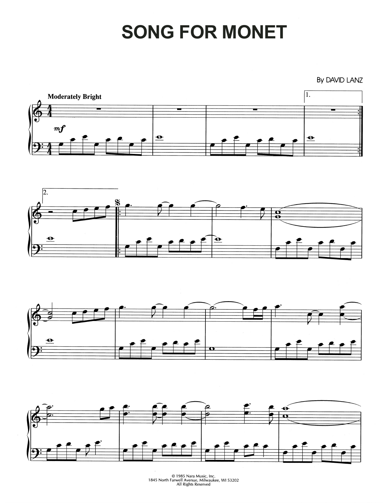 David Lanz Song For Monet sheet music notes and chords arranged for Piano Solo