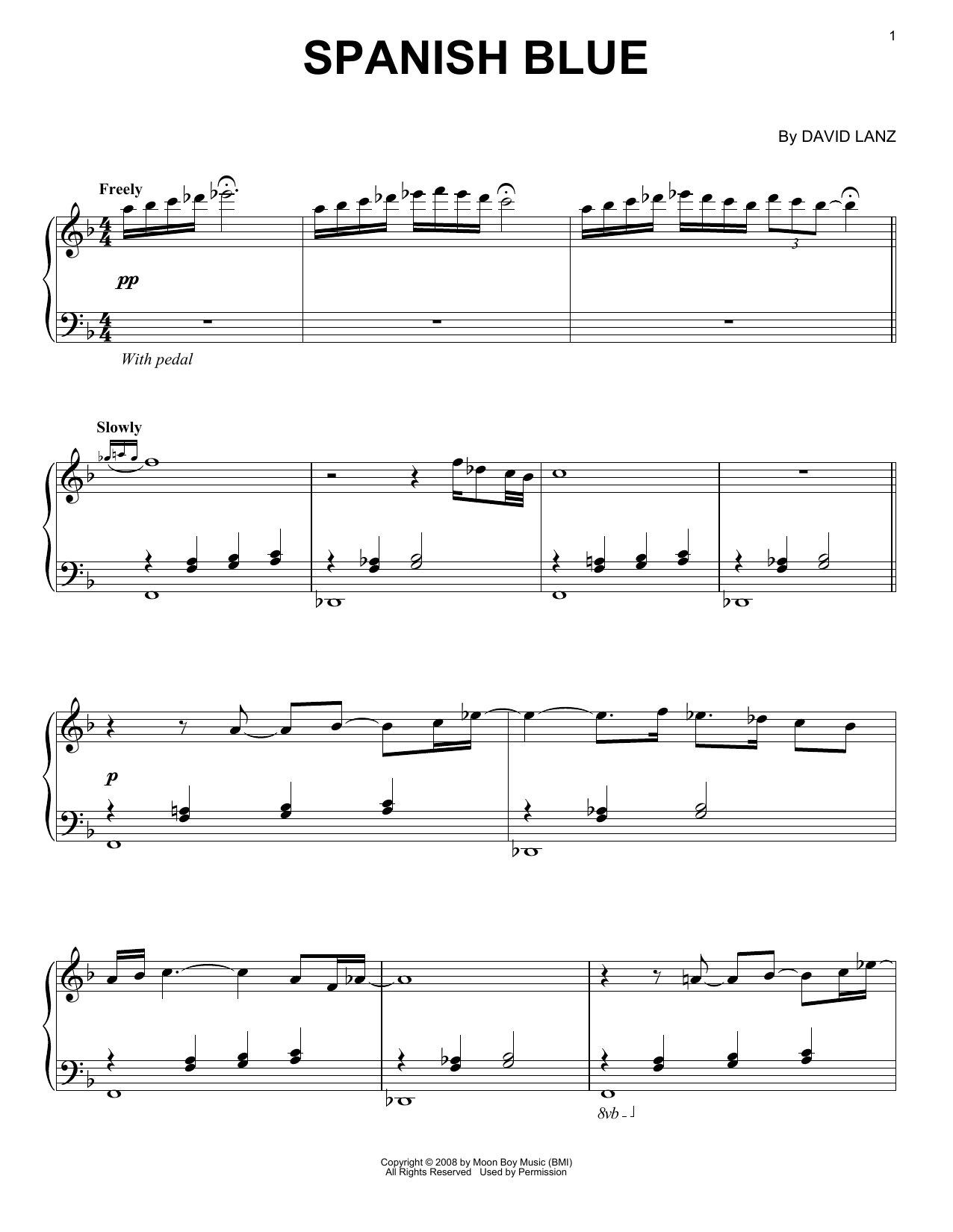 David Lanz Spanish Blue sheet music notes and chords arranged for Piano Solo