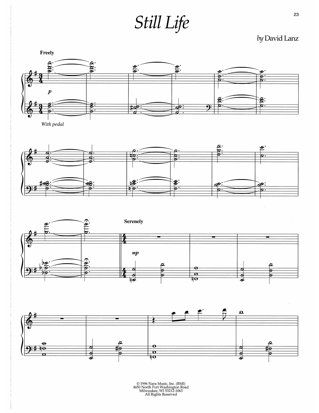 David Lanz Still Life sheet music notes and chords arranged for Piano Solo