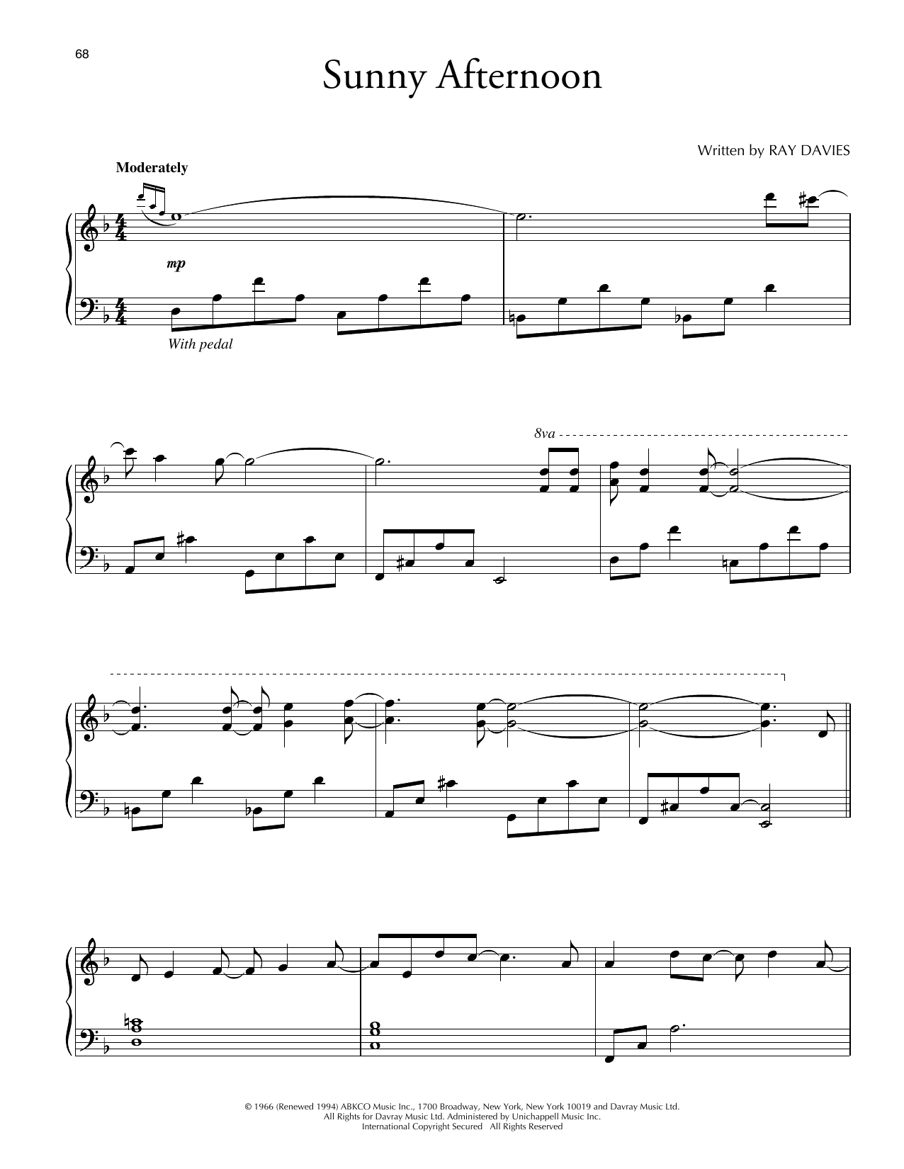 David Lanz Sunny Afternoon sheet music notes and chords arranged for Piano Solo