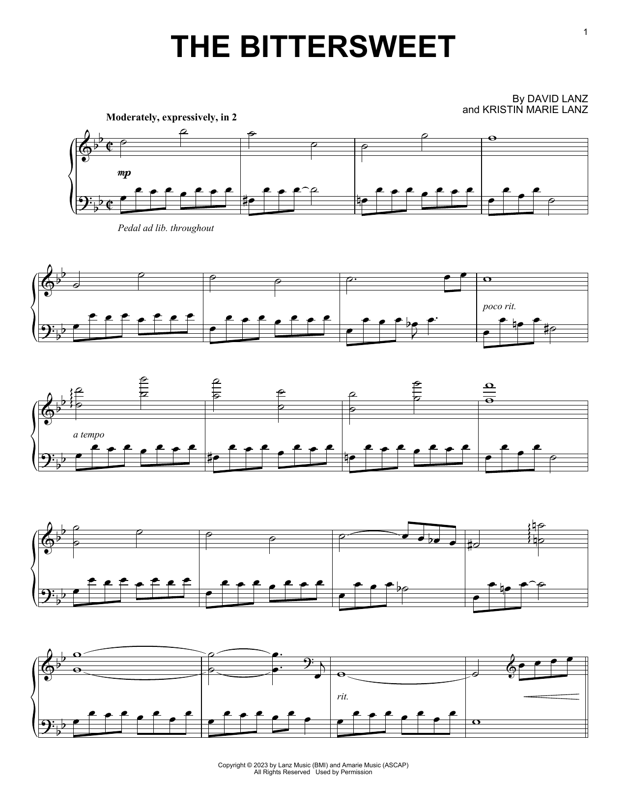 David Lanz The Bittersweet sheet music notes and chords arranged for Piano Solo