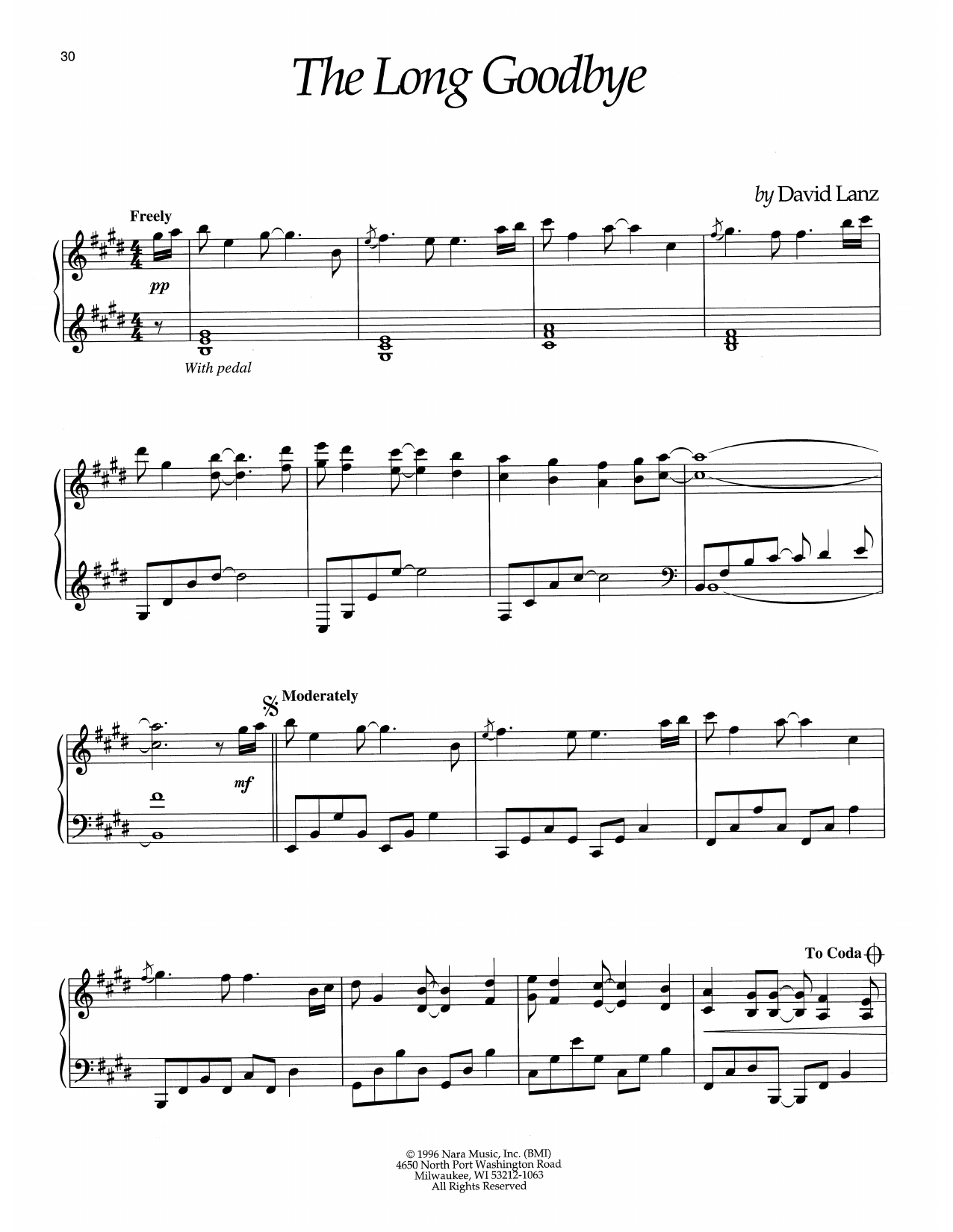 David Lanz The Long Goodbye sheet music notes and chords arranged for Piano Solo