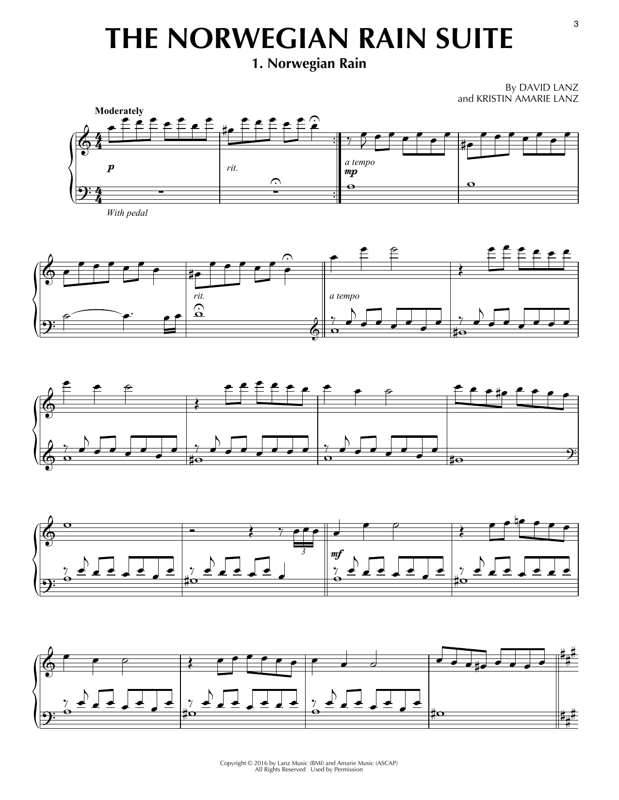 David Lanz The Norwegian Rain Suite sheet music notes and chords arranged for Piano Solo