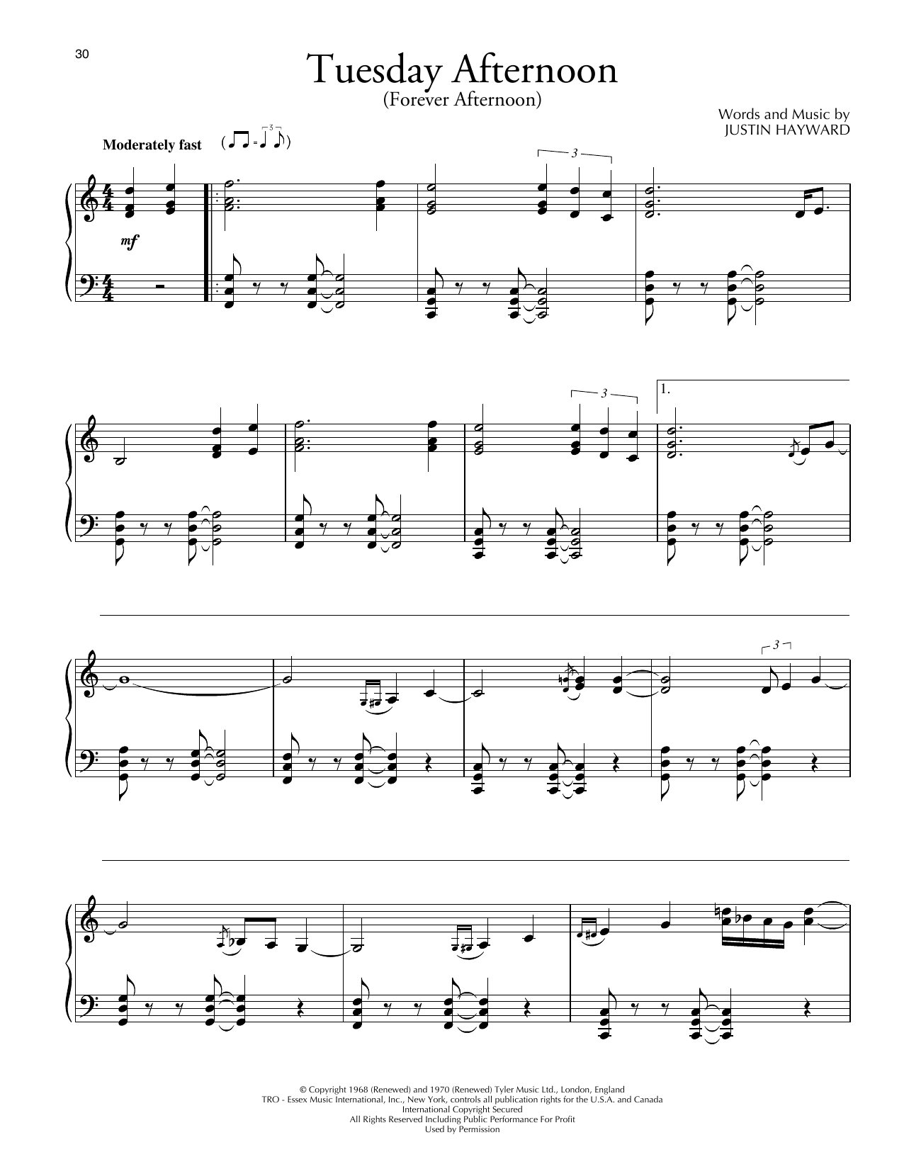 David Lanz Tuesday Afternoon (Forever Afternoon) sheet music notes and chords arranged for Piano Solo