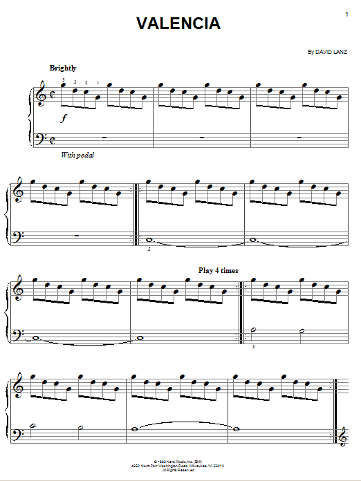 David Lanz Valencia sheet music notes and chords arranged for Easy Piano