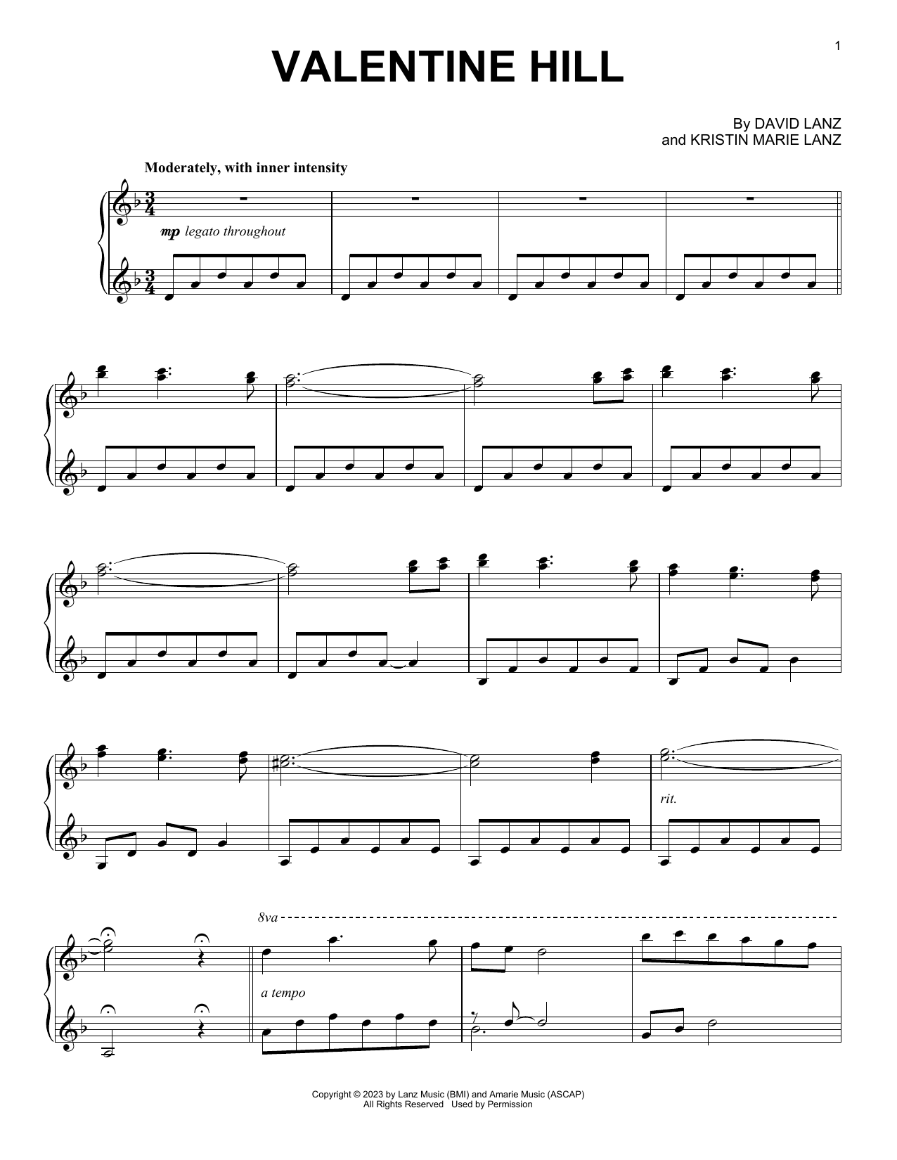 David Lanz Valentine Hill sheet music notes and chords arranged for Piano Solo