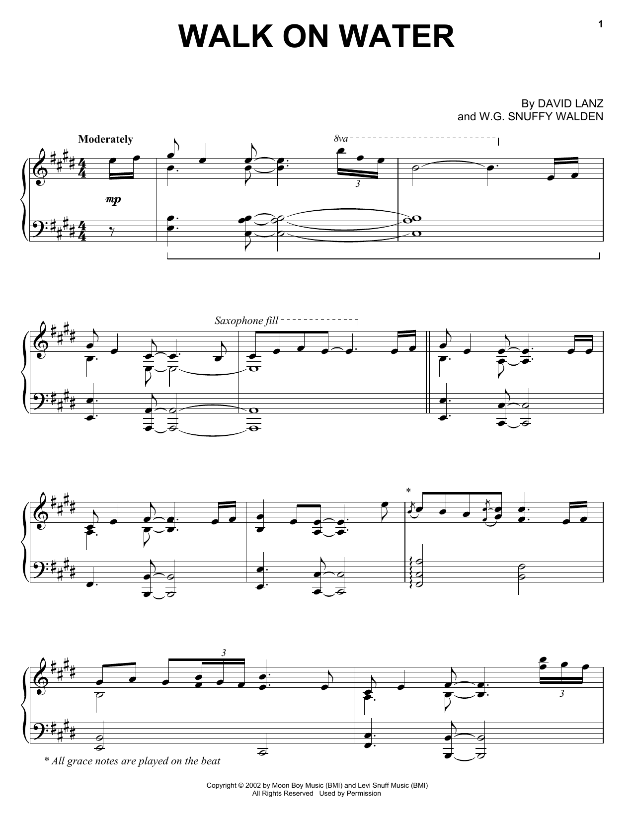 David Lanz Walk On Water sheet music notes and chords arranged for Piano Solo
