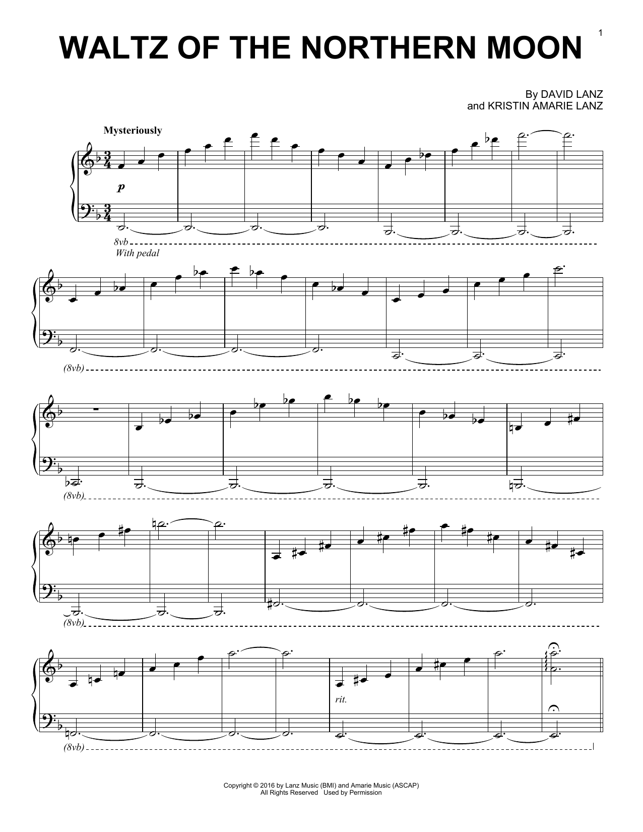 David Lanz Waltz Of The Northern Moon sheet music notes and chords arranged for Piano Solo