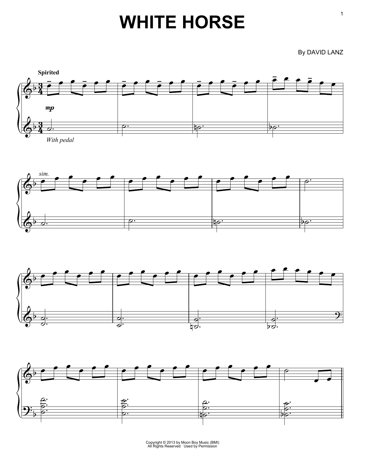 David Lanz White Horse sheet music notes and chords arranged for Piano Solo