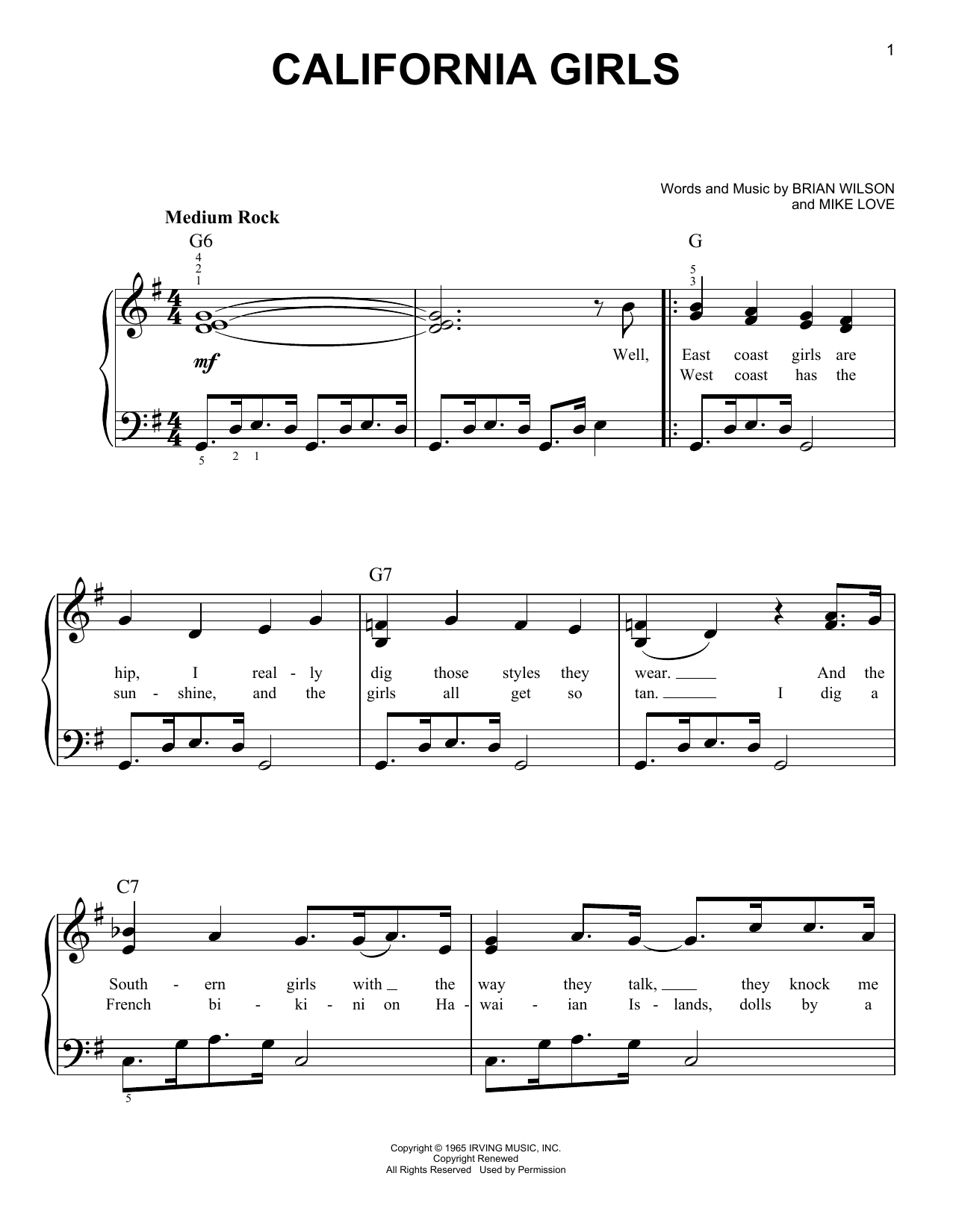 David Lee Roth California Girls sheet music notes and chords arranged for Piano, Vocal & Guitar Chords (Right-Hand Melody)