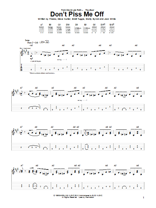 David Lee Roth Don't Piss Me Off sheet music notes and chords arranged for Guitar Tab