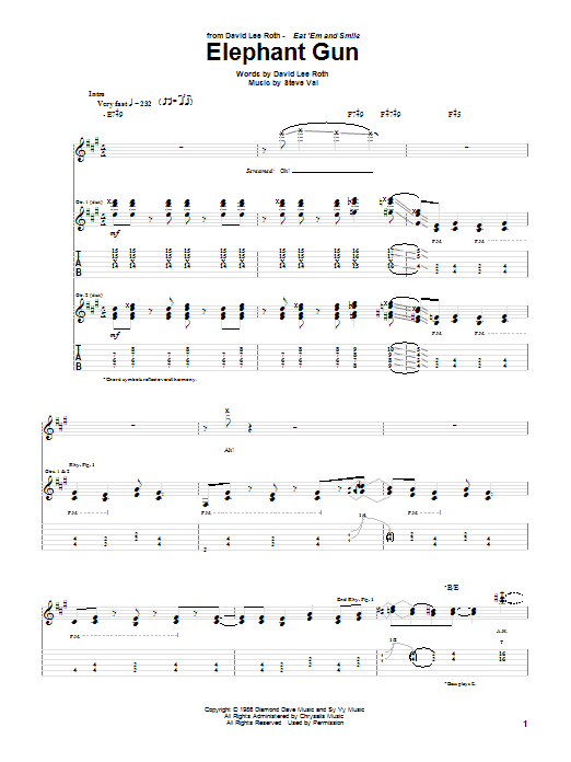 David Lee Roth Elephant Gun sheet music notes and chords arranged for Bass Guitar Tab