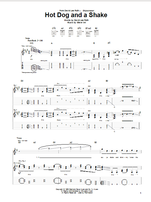 David Lee Roth Hot Dog And A Shake sheet music notes and chords arranged for Guitar Tab