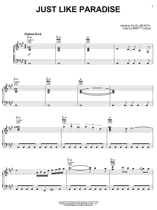 David Lee Roth Just Like Paradise sheet music notes and chords arranged for Guitar Tab (Single Guitar)