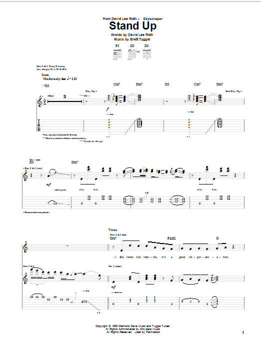 David Lee Roth Stand Up sheet music notes and chords arranged for Guitar Tab