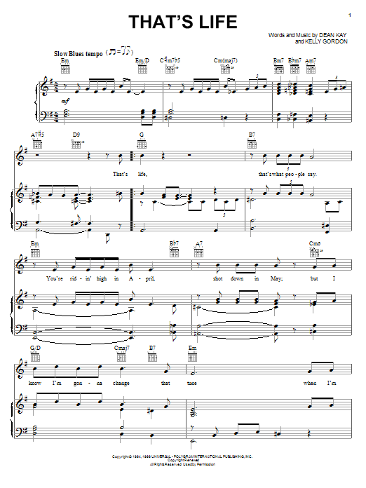 David Lee Roth That's Life sheet music notes and chords arranged for Piano, Vocal & Guitar Chords (Right-Hand Melody)