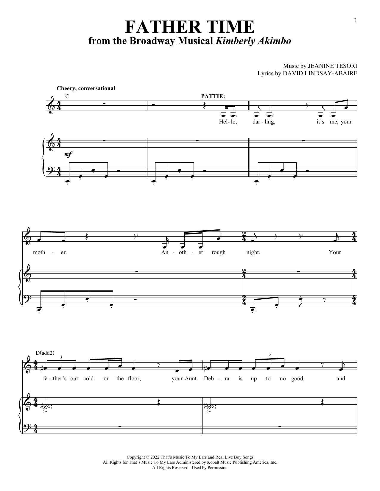 David Lindsay-Abaire and Jeanine Tesori Father Time (from Kimberly Akimbo) sheet music notes and chords arranged for Piano & Vocal