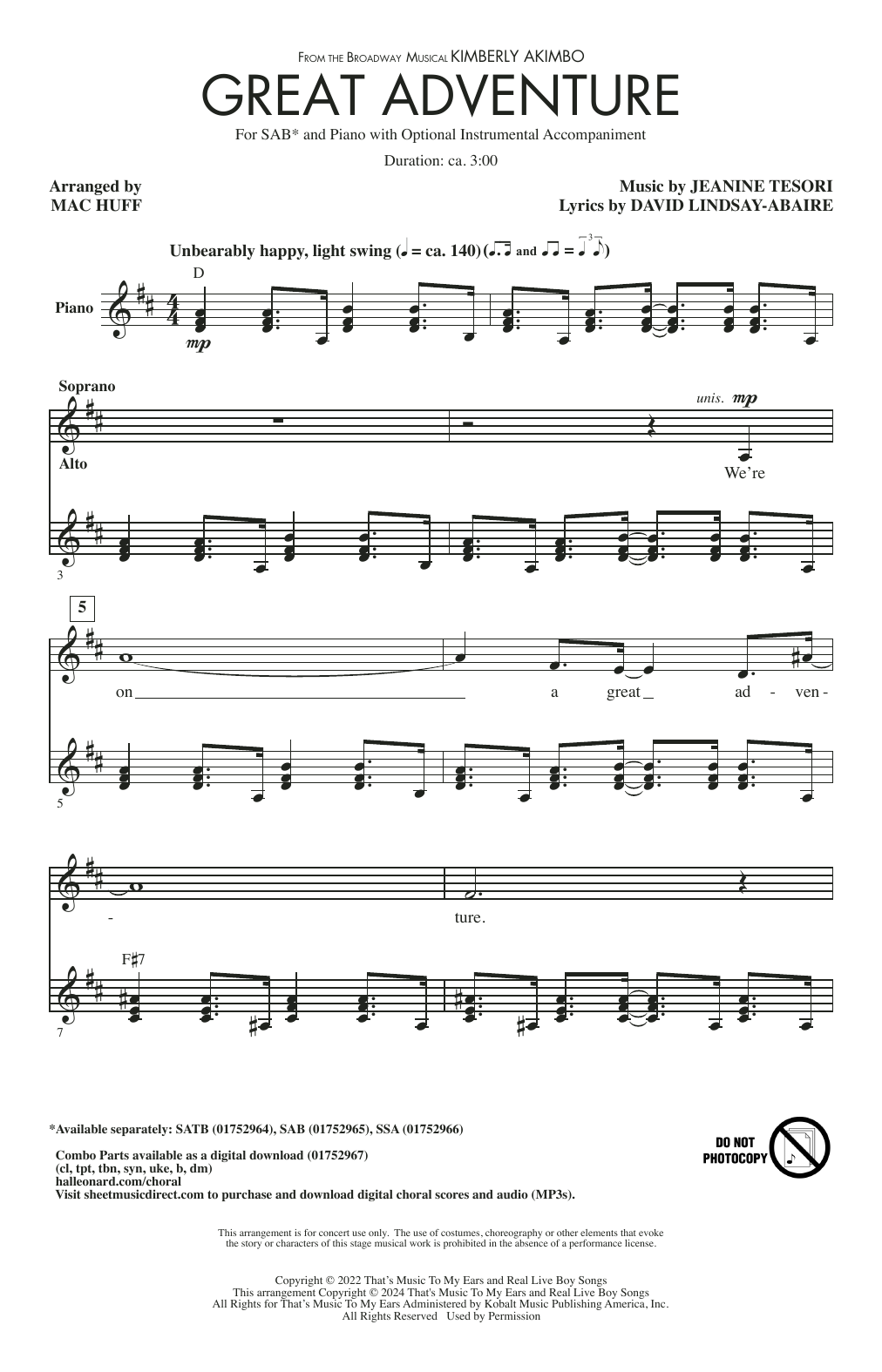 David Lindsay-Abaire and Jeanine Tesori Great Adventure (from Kimberly Akimbo) (arr. Mac Huff) sheet music notes and chords arranged for SAB Choir