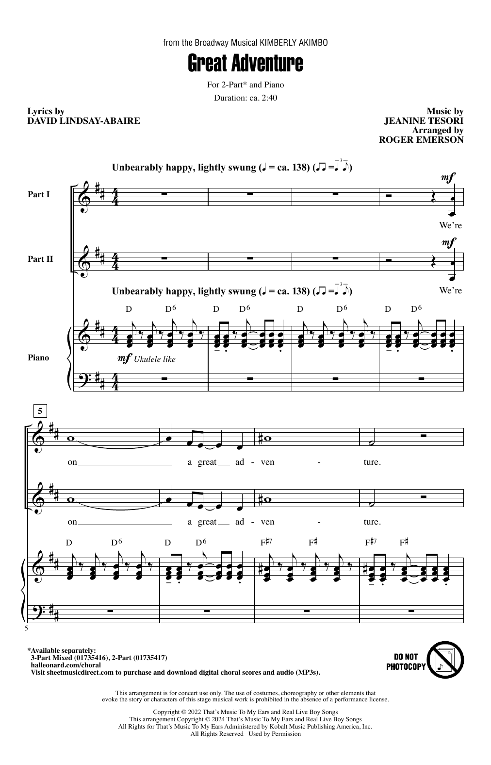 David Lindsay-Abaire and Jeanine Tesori Great Adventure (from Kimberkly Akimbo) (arr. Roger Emerson) sheet music notes and chords arranged for 3-Part Mixed Choir
