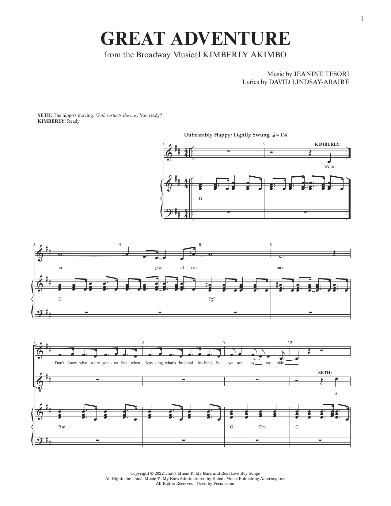 David Lindsay-Abaire and Jeanine Tesori Great Adventure (from Kimberly Akimbo) sheet music notes and chords arranged for Piano & Vocal