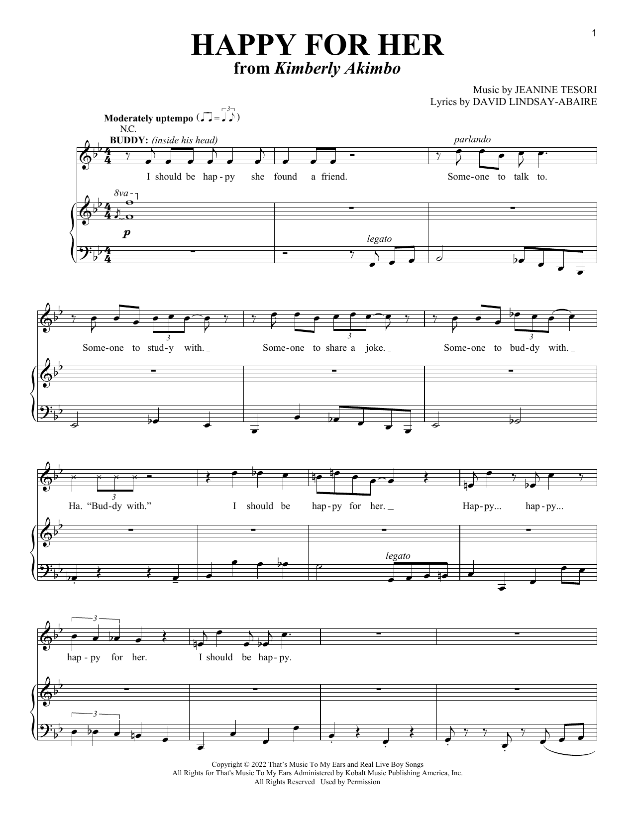 David Lindsay-Abaire and Jeanine Tesori Happy For Her (from Kimberly Akimbo) sheet music notes and chords arranged for Piano & Vocal