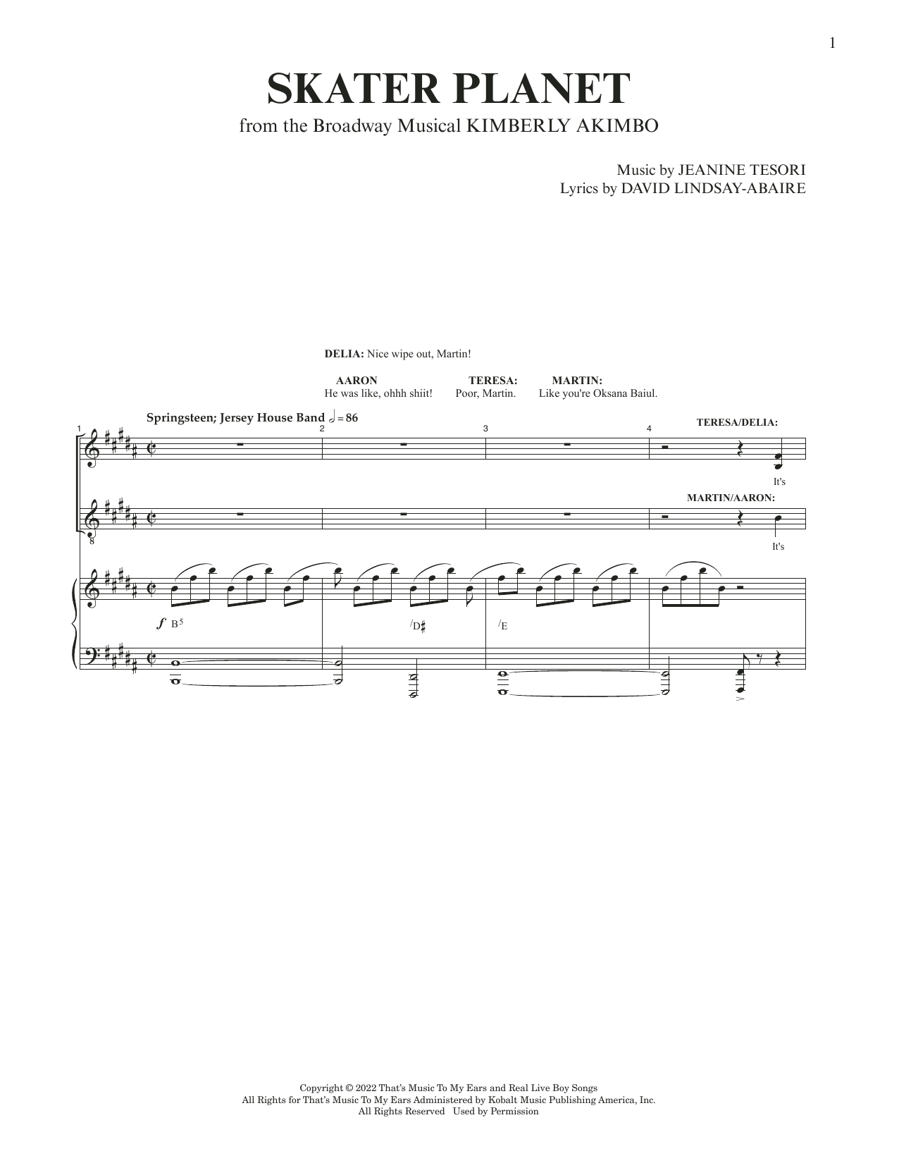 David Lindsay-Abaire and Jeanine Tesori Skater Planet (from Kimberly Akimbo) sheet music notes and chords arranged for Piano & Vocal