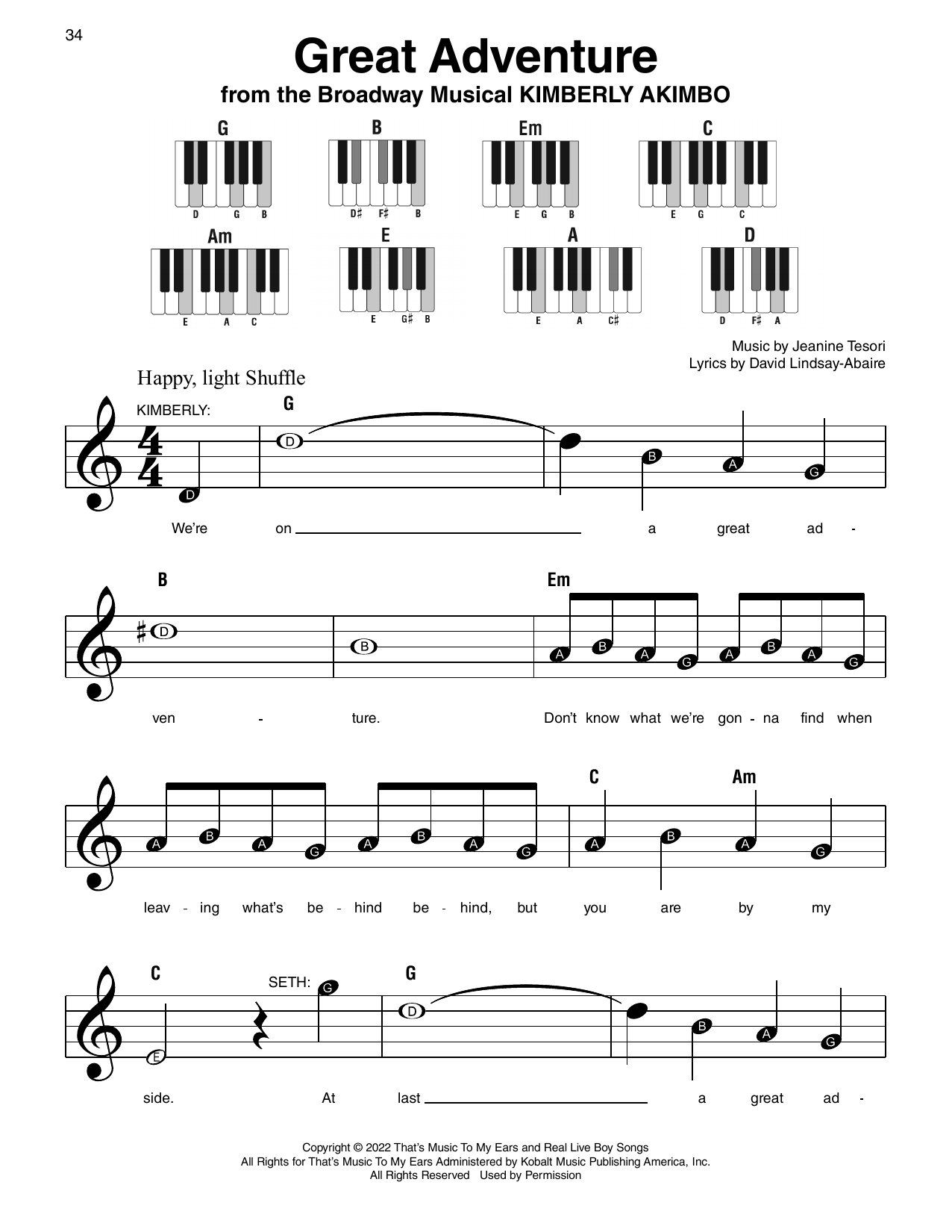 David Lindsay-Abaire Great Adventure (from Kimberly Akimbo) sheet music notes and chords arranged for Super Easy Piano