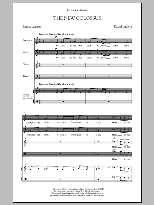 David Ludwig The New Colossus sheet music notes and chords arranged for SATB Choir