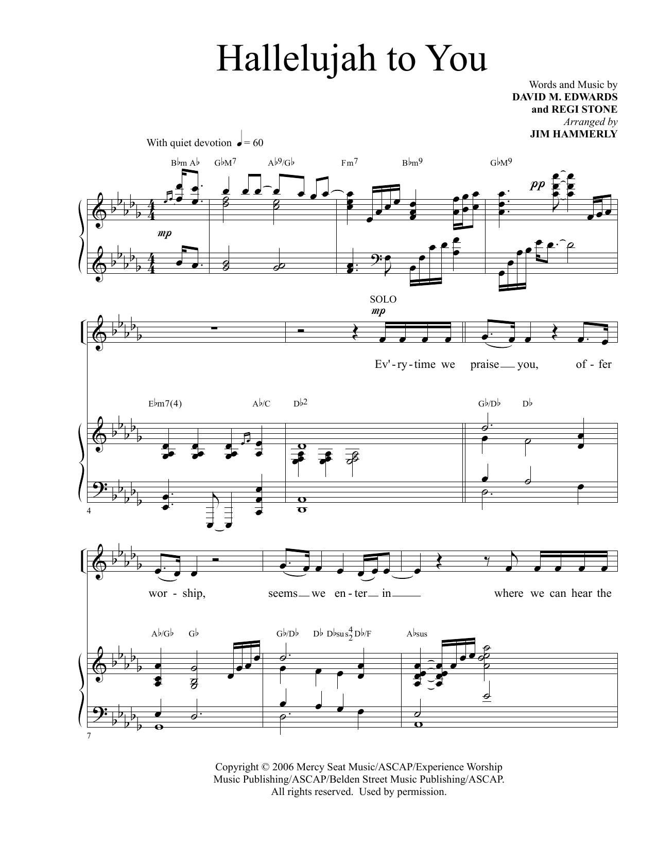 David M. Edwards and Regi Stone Hallelujah To You (arr. Jim Hammerly) sheet music notes and chords arranged for Piano & Vocal