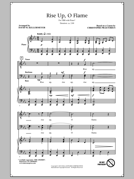 David M. Kellermeyer Rise Up, O Flame sheet music notes and chords arranged for TBB Choir