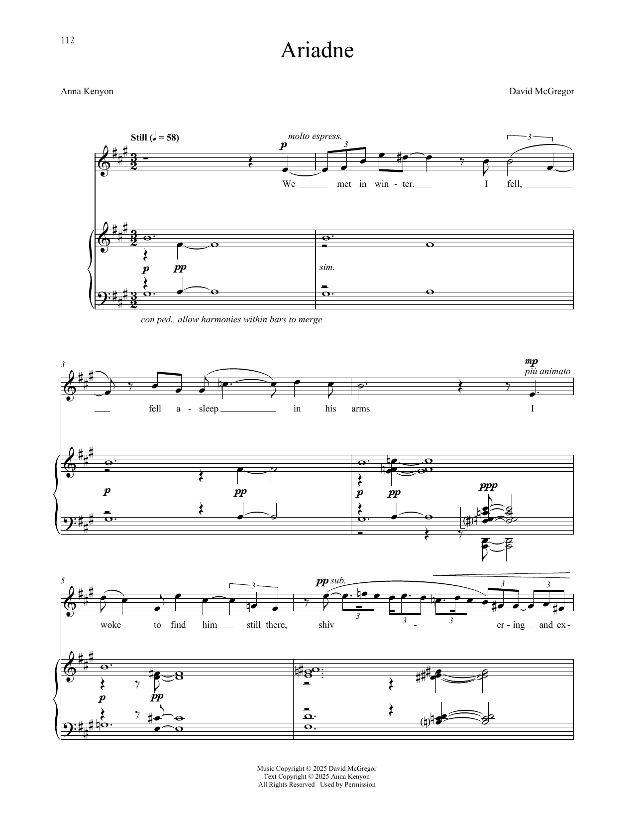 David McGregor Ariadne sheet music notes and chords arranged for Piano & Vocal