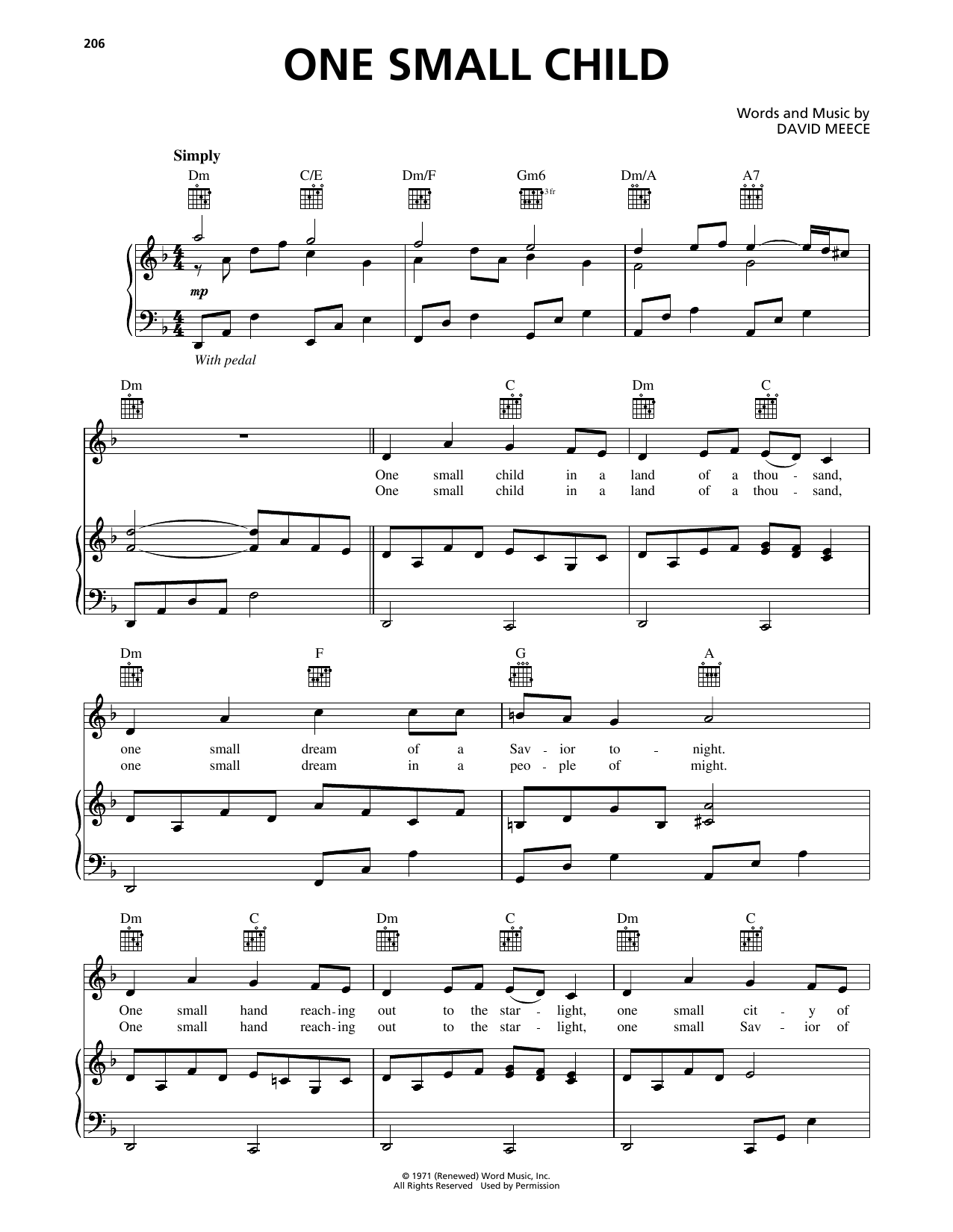 David Meece One Small Child sheet music notes and chords arranged for Piano, Vocal & Guitar Chords (Right-Hand Melody)