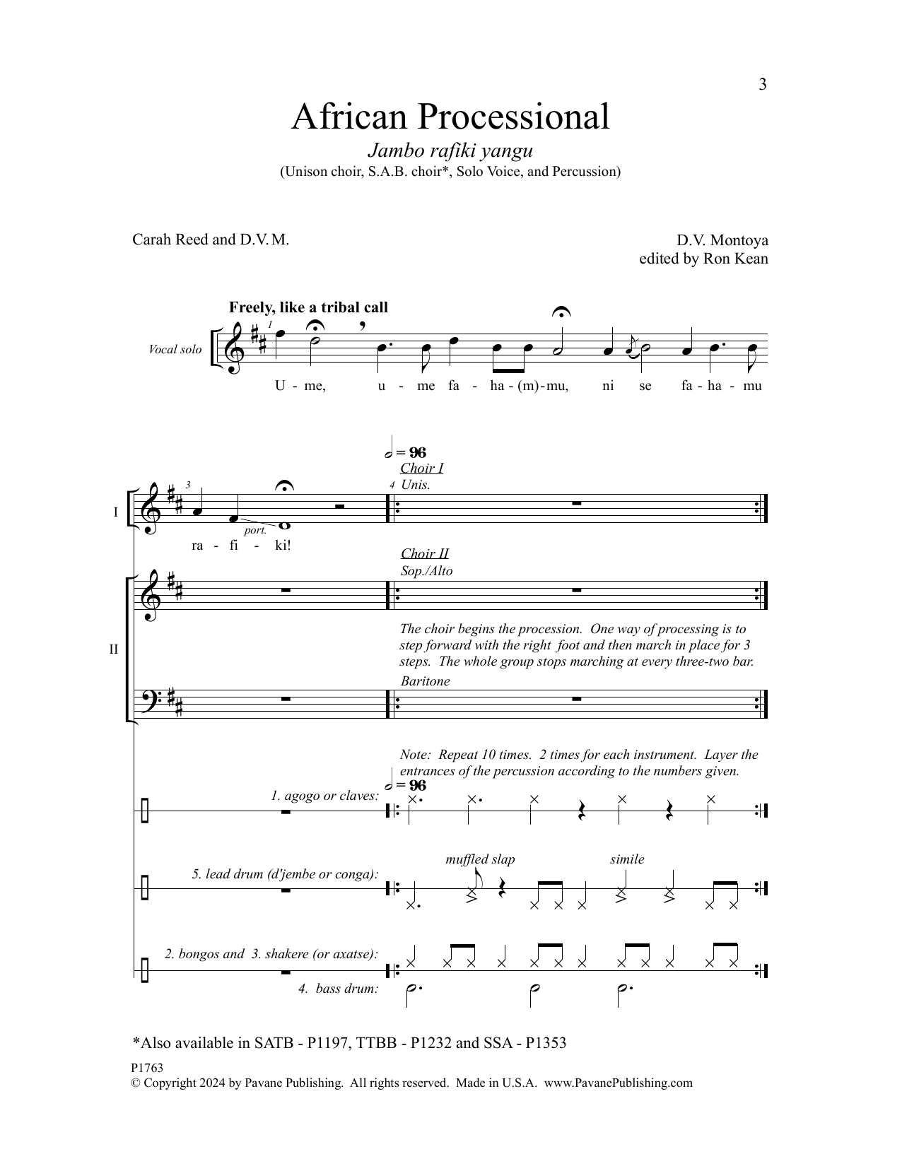 David Montoya African Processional sheet music notes and chords arranged for SAB Choir